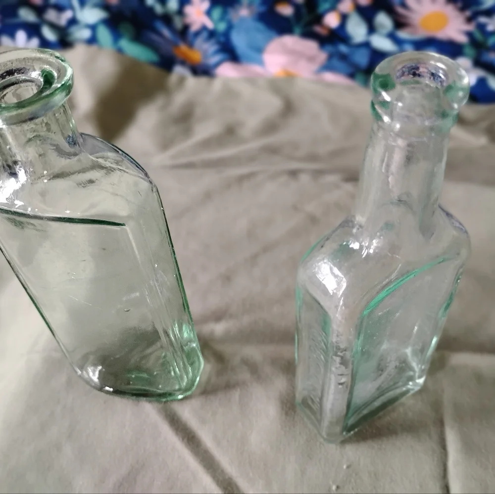 Vintage light blue glass bottles